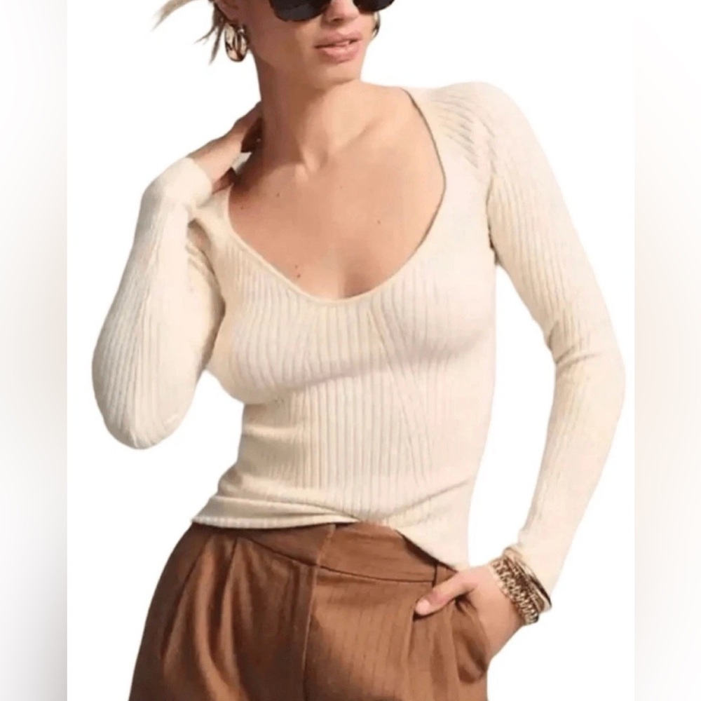 L*Space Revolve Camryn  Long Sleeve Sweater Ivory Shirt Size Medium NWT